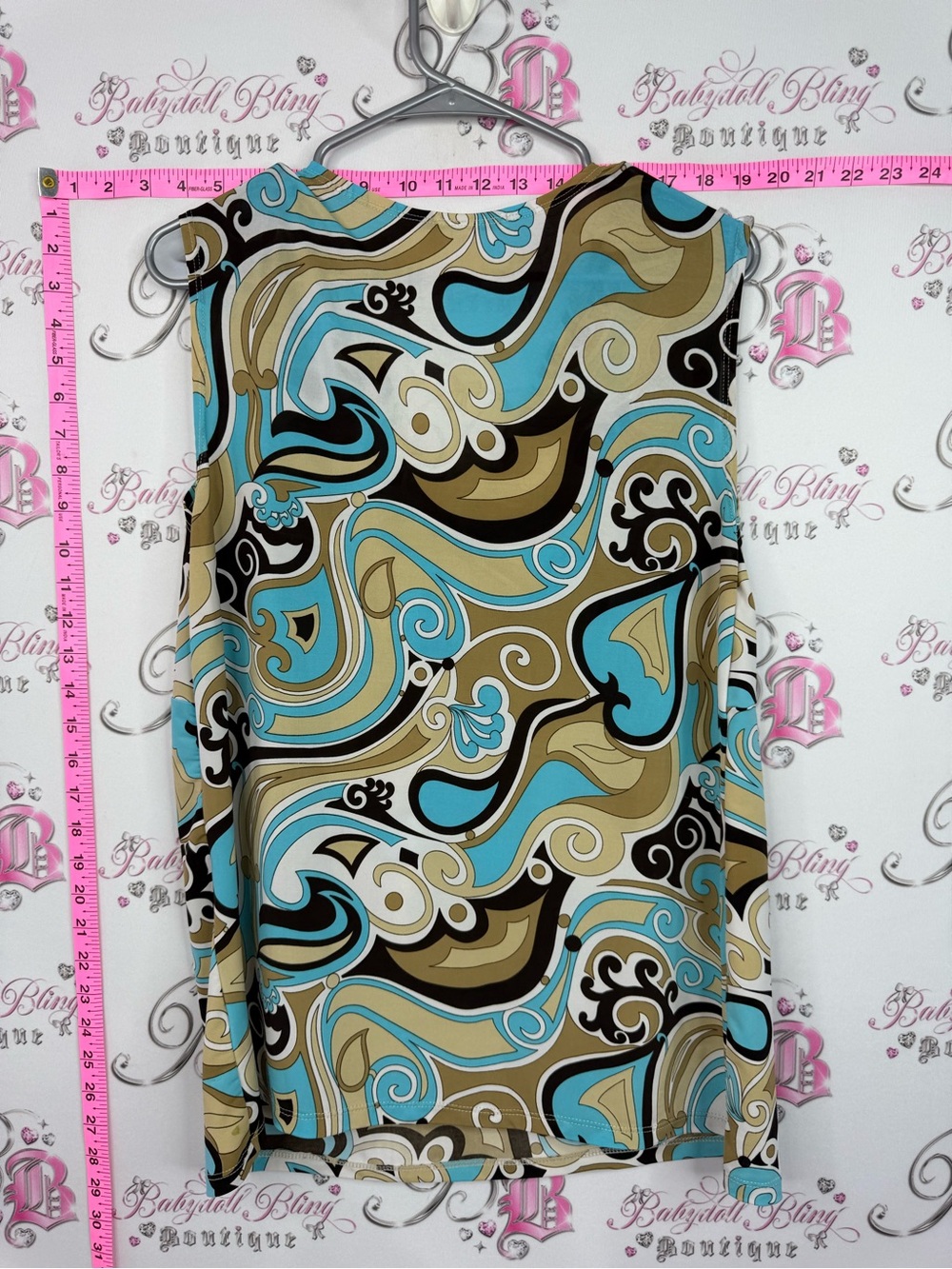 George tank top shirt swirls Aqua, Tan & Black Swirl Ring-Accent Tank Top - Picture 2 of 6